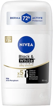 Антиперспирант "Черное и Белое невидимый: гладкий шелк", стик - NIVEA Black & White Invisible Silky Smooth 72H Antiperspirant 50ml (1392979-28970727)