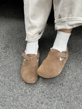 Жіночі зимові клогі ShoesBand Коричневі натуральна замша закриті на хутрі 37 (24 см) (S99231-2з)