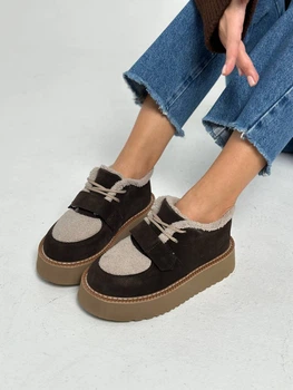 Женские зимние кеды ShoesBand Шоколадного цвета натуральная замша на меху 36 (23 см) (S57111з)