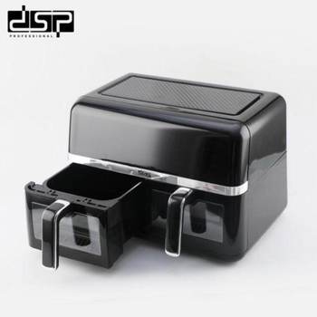 Аэрогриль с 2 чашами DSP KB 2174 1400W аэрофритюрница безмасляная для приготовления без масла с регулировкой температуры (5 л+5 л) черная с серым