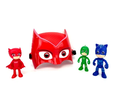 Игровой Набор PJ Masks Маска Алетт Красная ( Светящие Глаза) + 3 Фигурки Героев " Герои в масках " 3311-2