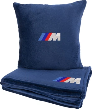 Подушка та плед в авто EVAtech із махри M для BMW M сині (MBLMPSMLV006)