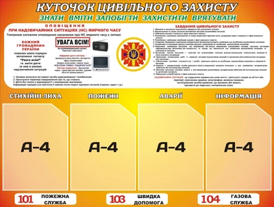 Стенд «Куточок цивільного захисту» для навчальних закладів 950мм×720мм (Арт0767)