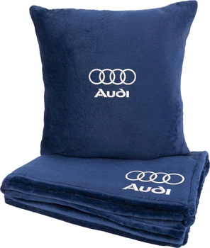 Подушка та плед в авто EVAtech із махри S для Audi сині (MBLMPSSLV095)