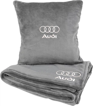 Подушка та плед в авто EVAtech із махри S для Audi сірі (MBLMPSSGV095)
