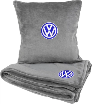 Подушка и плед в авто EVAtech из махры S для Volkswagen серые (MBLMPSSGV033)