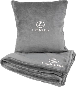 Подушка и плед в авто EVAtech из махры M для Lexus серые (MBLMPSMGV035)