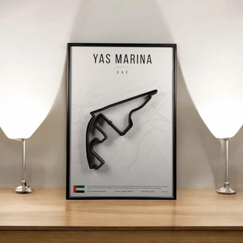 Металева Рамка 30x21см з 3D Трасою Yas Marina Circuit / Abu Dhabi (Yas Island), UAE / Яс Марина в Масштабі 1:40 000 Black Matte / Рамка-Підставка 2в1 на Стіну або Полку