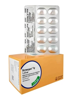 Жевательные таблетки для лечения сердечной недостаточности собак Boehringer Ingelheim Ветмедин Чу 1.25 мг 100 шт.