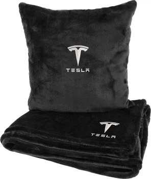 Подушка та плед в авто EVAtech із махри S для Tesla чорні (MBLMPSSBV040)