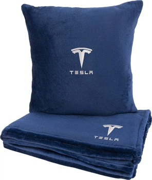 Подушка и плед в авто EVAtech из махры S для Tesla синие (MBLMPSSLV040)