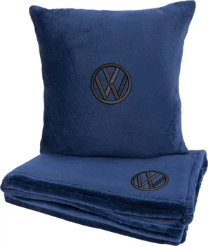 Подушка и плед в авто EVAtech из махры S для Volkswagen синие (MBLMPSSLV124)