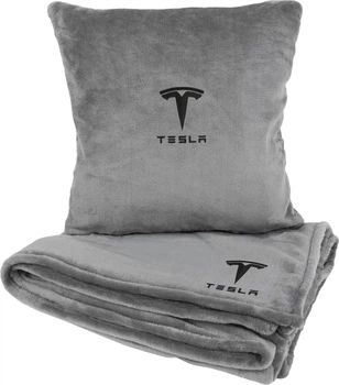 Подушка и плед в авто EVAtech из махры M для Tesla серые (MBLMPSMGV042)