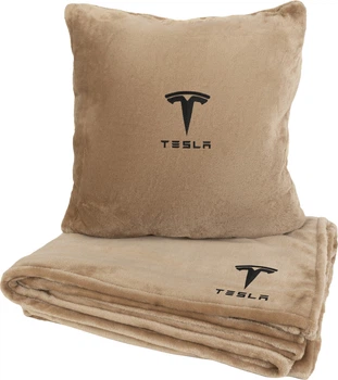 Подушка и плед в авто EVAtech из махры S для Tesla бежевые (MBLMPSSIV042)