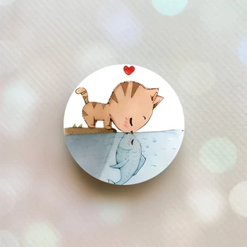 Держатель для смартфона / планшета попсокет Popsocket Белый :: Котёнок и рыбка (принт pop_9)