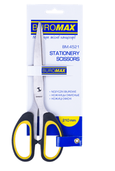 Ножиці BUROMAX 4521 21см суцільнометалевi, ручки з гумовими вставками (12) /BM.4521/