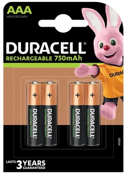 Аккумулятор DURACELL HR03 (AAA) мини-пальчиковые 750mAh набор 4 штуки