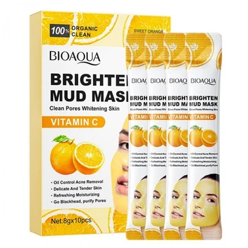 Маска глиняна освітлююча для обличчя BIOAQUA Brightening Mud Mask, маска у стіках, 8х10 г, 10 шт
