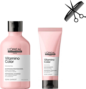 Професійний набір L'Oreal Professionnel Paris Serie Expert Vitamino Color для захисту та збереження кольору фарбованого волосся Шампунь 300 мл + Кондиціонер 200 мл (3474636975518/3474636975709)