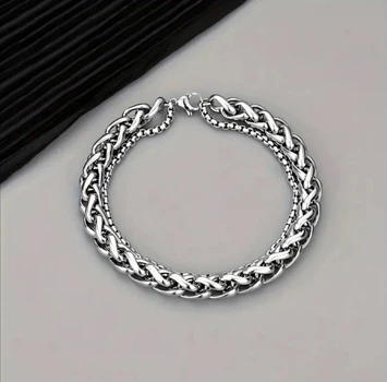 Чоловічий масивний Подвійний браслет Steel Rage Silver сталь 316L, 22 см