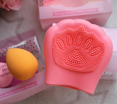 Набір спонжів 2в1 (щіточка для вмивання "Кошача лапка + міні спонж Beauty blender