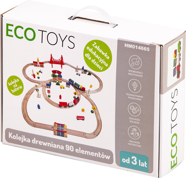 Zestaw do zabawy EcoToys Drewniana kolejka z pociągiem na baterie 90 elementów (5903089065425)