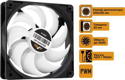 Вентилятор для корпуса Frime FWF120HB20PWM, 120mm