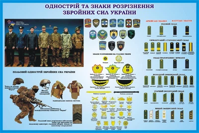 Стенд «Однострій та знаки розрізнення ЗСУ» для кабінету Захист України 600мм×400мм (Арт1527)