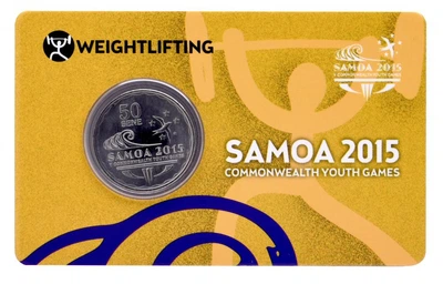 Монета Самоа 50 сене 2015 UNC Спорт Молодёжные Игры Содружества - Тяжелая атлетика