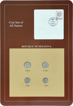 Набір монет Молдавія Набір монет 1993-1995 UNC 1, 5, 25, 50 лазні та 1 марка Буклет
