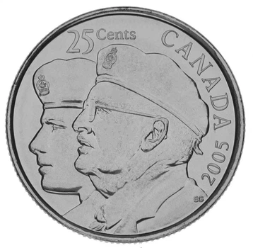 Монета Канада 25 центов 2005 UNC Год ветеранов