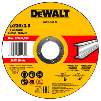 Круг отрезной по металлу DeWALT HIGH PERFORMANCE 230х3х22.23мм (DWA4525IA)
