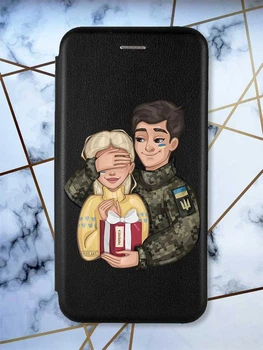 Чохол-книжка чорний з малюнком на Motorola Moto G54 Подарунок Перемога (принт 178)