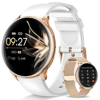Смарт часы женские FOSMET с Bluetooth-звонками, 1,39-дюймовый HD Smartwatch для Android iOS, 2 ремешка в комплекте