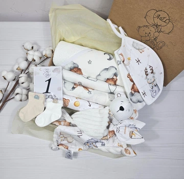 Набор для новорожденного: полотенце, пеленки и игрушки a.l.babybox Теди на тучке