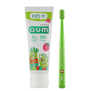 Набор Gum Kids от 6-12 лет (зубная паста 50 мл с фтором+зубная щетка салатовая)