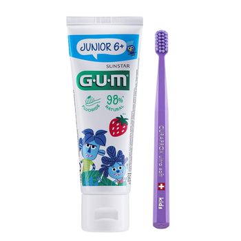Набор Gum Junior Kids от 6-12 лет (зубная паста 50 мл с фтором+зубная щетка фиолетовая)