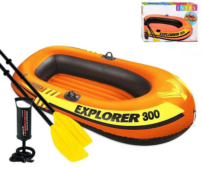 Надувная лодка Intex 58332 Explorer 300 с веслами іинасосом 211*117*41 см оранджевый