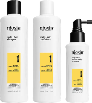 Zestaw do pielęgnacji włosów Nioxin System 1 Szampon 300 ml + Odżywka 300 ml + Serum 100 ml (4064666844503)