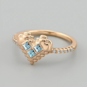 Кольцо с кристаллами Swarovski Сердце 48908 ширина 10 мм цвет аквамариновый позолота 18К