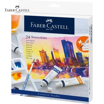 Акварель художня Faber-Castell Watercolours 24 кольори в тубах по 9 мл + палітра та пензлик, 169624