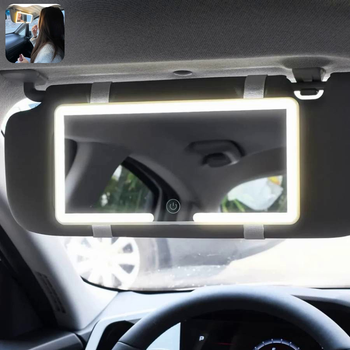 Дзеркало прямокутне з LED підсвічуванням на козирок автомобіля з акумулятором USB 24х12 см