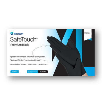 Перчатки Medicom SafeTouch® Premium итриловые без пудры текстурированные размер XS 100 шт. Черные 5,0 г (1187H)