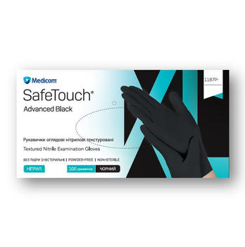 Перчатки Medicom SafeTouch® Premium итриловые без пудры текстурированные размер XL 100 шт. Черные 5,0 г (1187H)