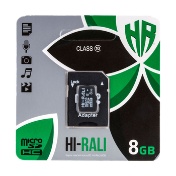 Карта Пам'яті Hi-Rali MicroSDHC 8gb UHS-1 10 Class & Adapter Колір Чорний