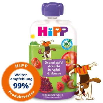 Фруктове пюре ( пауч) гранат + ацерола + малина + яблуко, HIPP, для дітей з 12 місяців, 100 грам