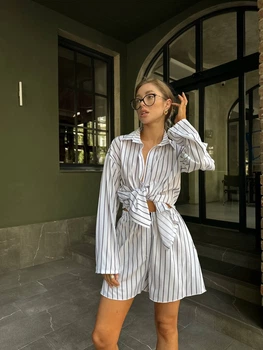 Жіночий літній костюм сорочка і шорти у смужку Uaclothes 42-44 Білий (like31137-113541349)