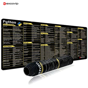 Большой коврик - шпаргалка для мышки с горячими клавишами для Python EXCO игровая поверхность - подсказка для программистов / геймеров / офисной работы, 80х30х2 см, черный (99436247)