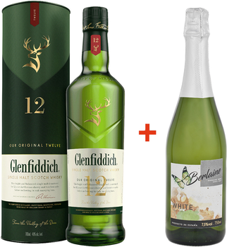 Віскі Glenfiddich 12 років витримки 0.7 л 40% + Винний напій ігристий ароматизований Berlaine солодке біле 0.75 л 7.5% (5010327000176_8437007365887)