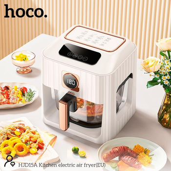 Аэрогриль Hoco HJD15A (мощность 1000 Вт, объем чаши 4.5 л, 8 встроенных программ, 80-200°C, цифровой дисплей) - Бежевый
